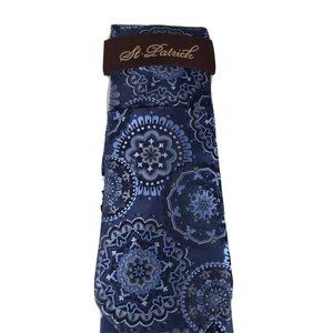 St. Patrick Men's Tie Hanky Navy Blue Powder Blue Charcoal Gray Floral 3.5" Wide